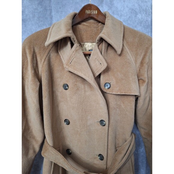 American Living Wool Angora Peacoat Womens Medium Tan Double Breasted Belted - Picture 3 of 16